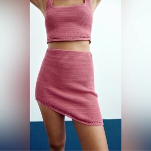 Zara Asymmetrical Crochet Mini Skirt